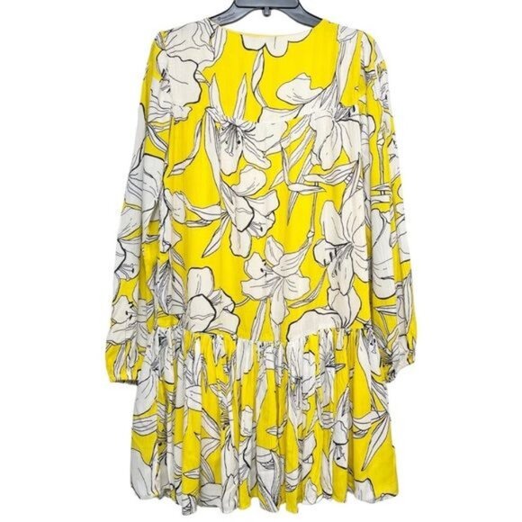 WALTER BAKER Lilith Relaxed Long Sleeve Mini Dress in Yellow Floral Print Size L - Picture 7 of 10